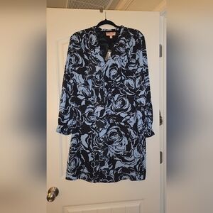 Black Label Black and Blue Floral Long Sleeve Dress Size Med NWT
